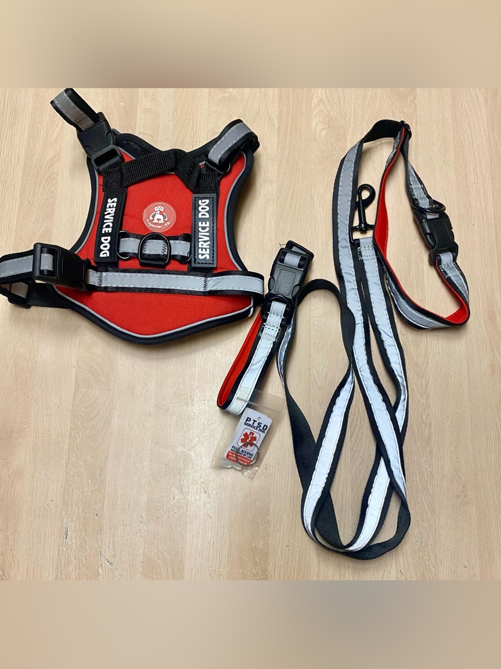 NWOT Just 4 Paws S Red/Silver Reflective  Service Dog PTSD 4 Piece Set